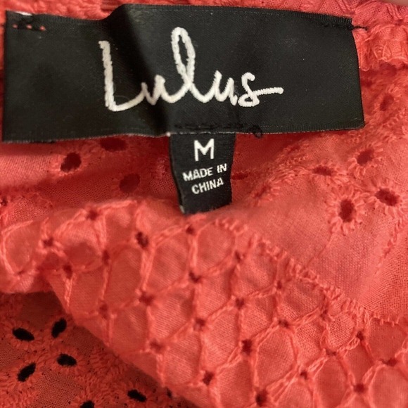 lulus Julia Coral Pink Eyelet Lace Short Sleeve Top Women’s Size‎ Medium - Picture 7 of 10